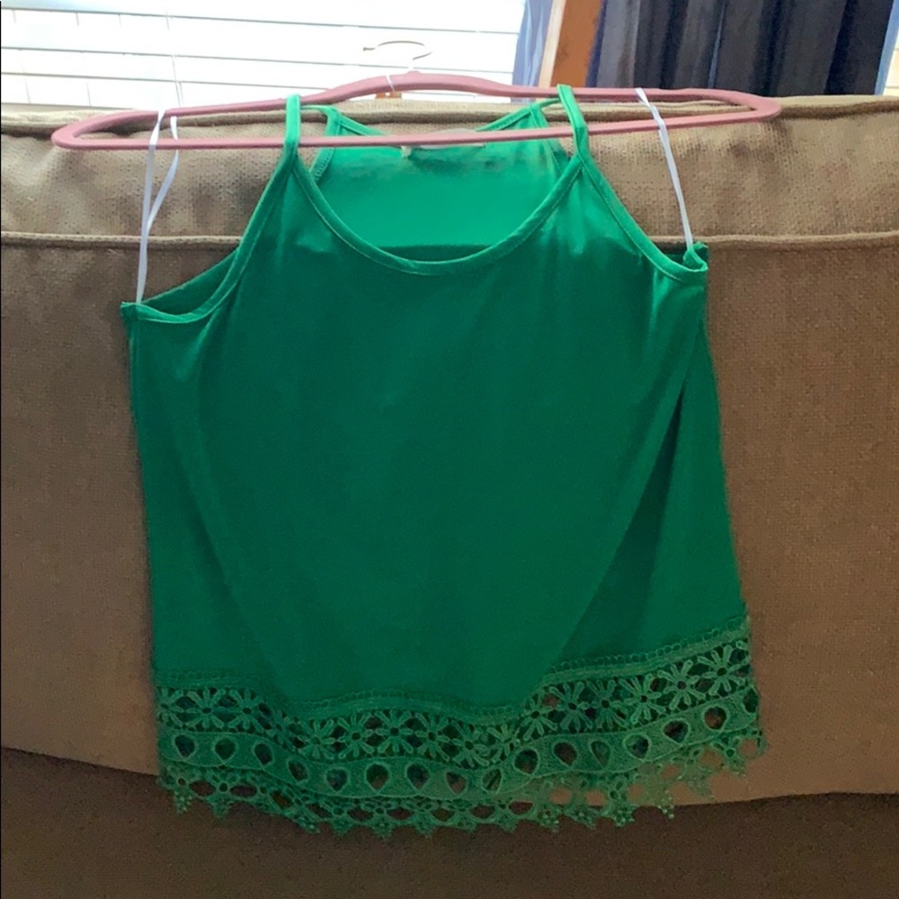Green tank with lace bottom